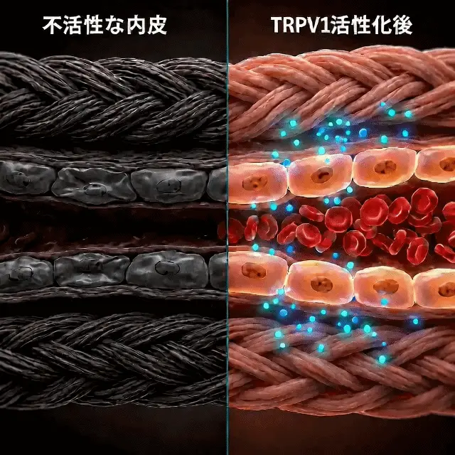 カプサイシンのメカニズム：TRPV1活性化から血管拡張まで